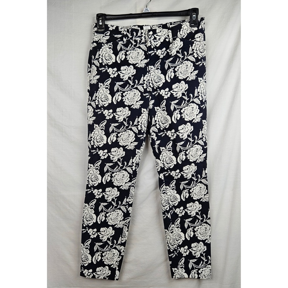 GAP Signature Skinny Ankle Khaki Pants Navy Blue Wht Floral Print Sz 6 Coquette